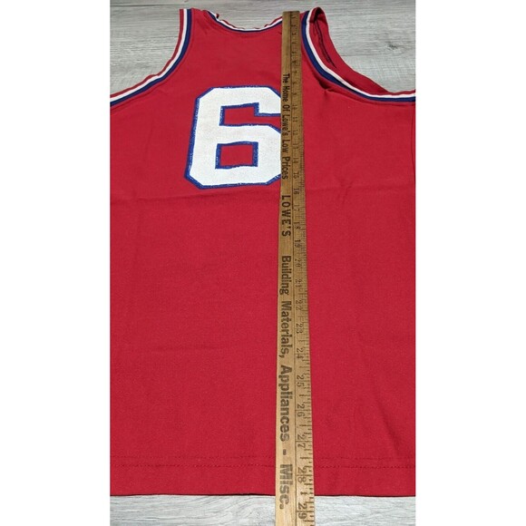 Vtg 80's Nylon Sand Knit Philly NBA 76ers SIXERS Jersey Julius Erving Dr J Sz L - Picture 10 of 11